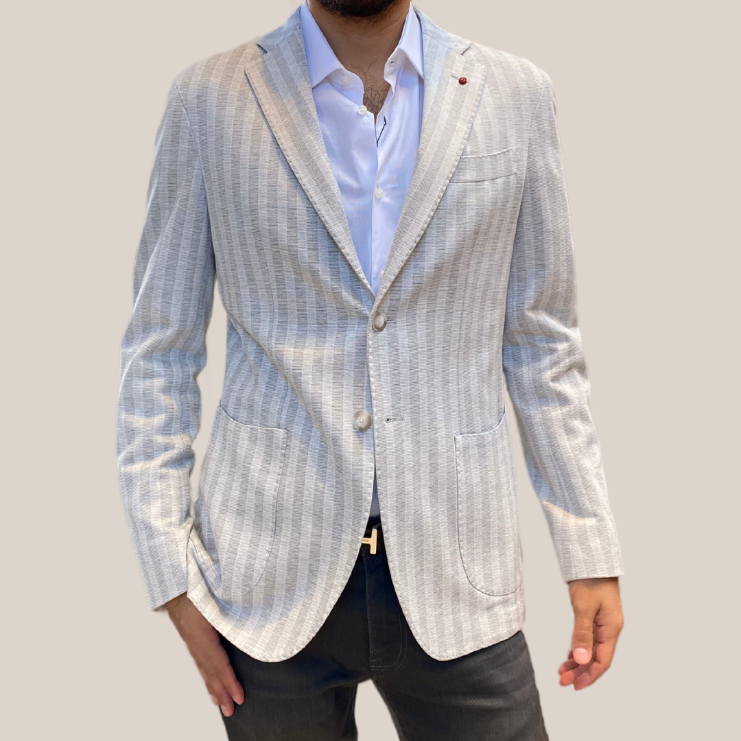 Gotstyle Fashion - Fugato Blazers Tonal Stripe Patch Pocket Blazer - Silver