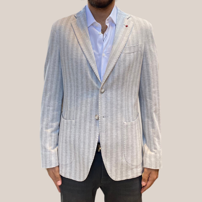 Gotstyle Fashion - Fugato Blazers Tonal Stripe Patch Pocket Blazer - Silver