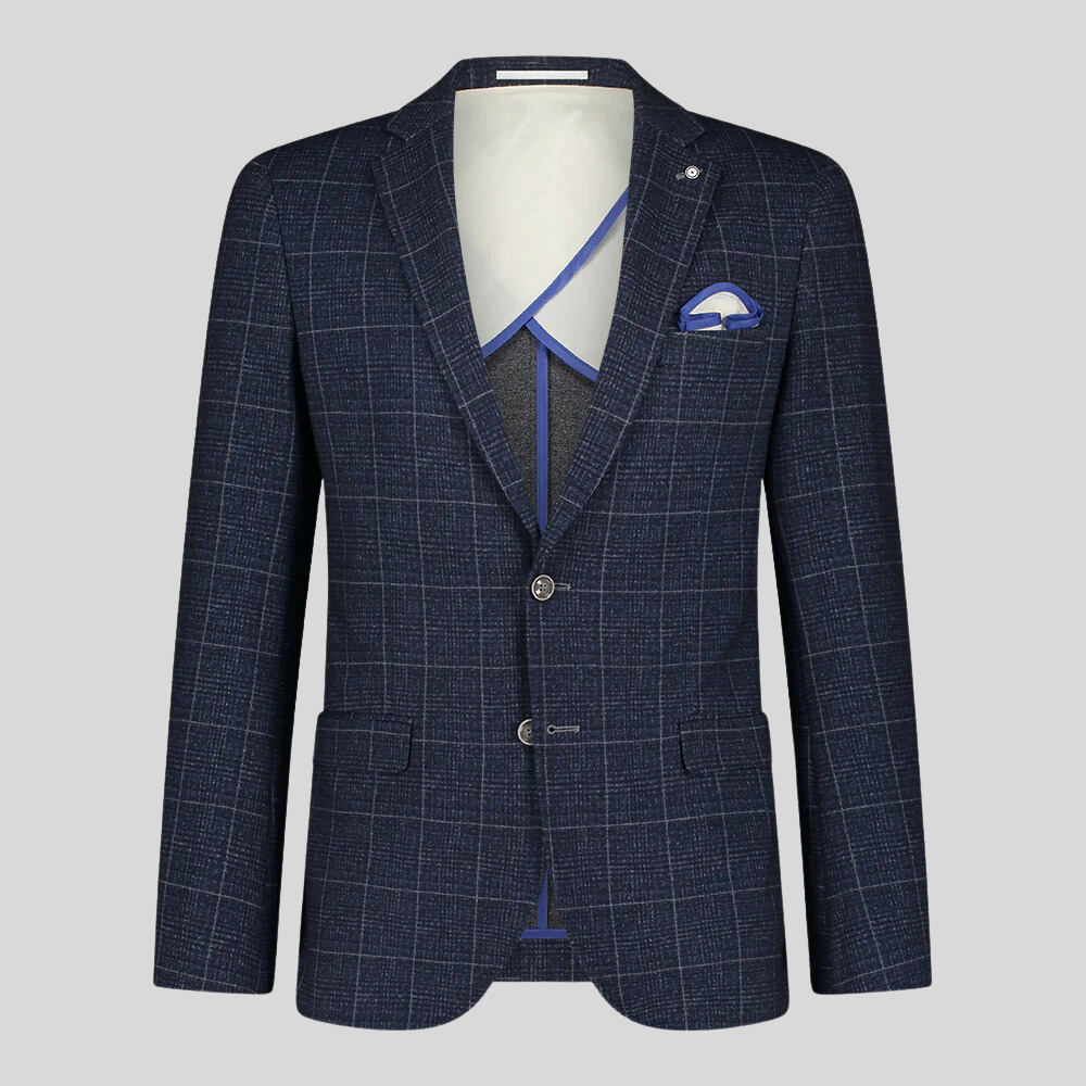 Windowpane Plaid Checks Jersey Blazer - Navy