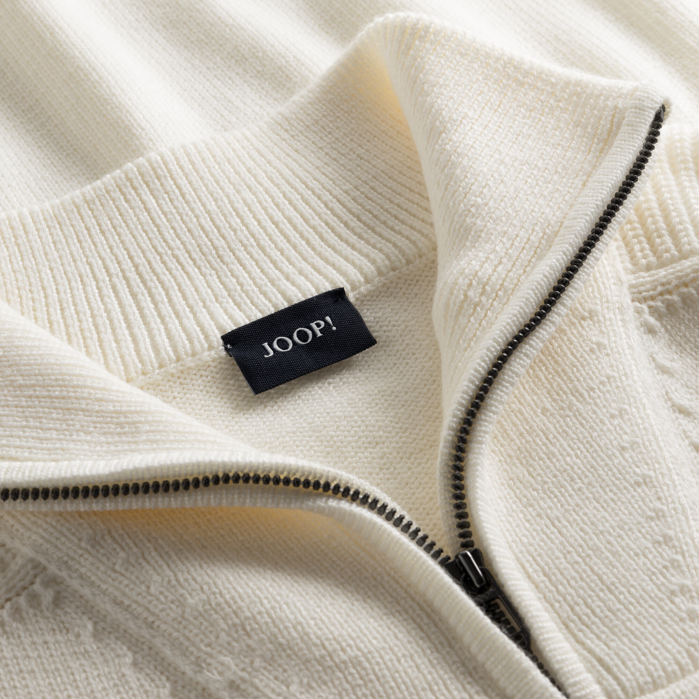 Mock Neck Quarter Zip Ribbed Sweater - Off-White