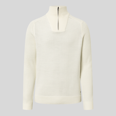 Mock Neck Quarter Zip Ribbed Sweater - Off-White