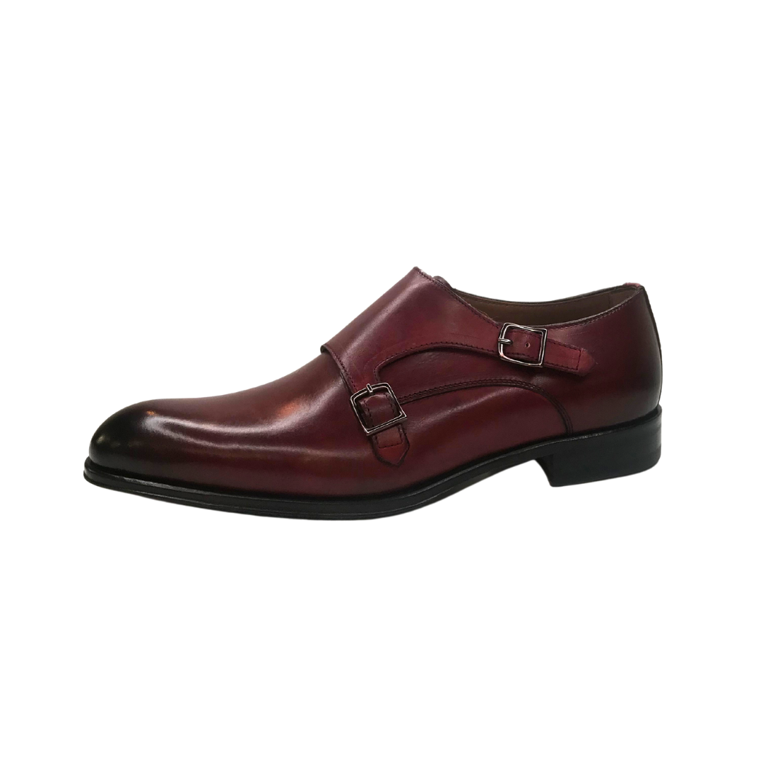 Gotstyle Fashion - Flecs Shoes Double Monk Strap Leather Dress Shoe - Burgundy