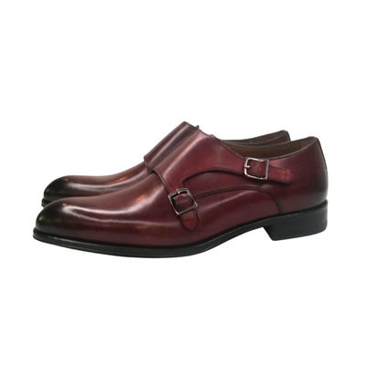 Gotstyle Fashion - Flecs Shoes Double Monk Strap Leather Dress Shoe - Burgundy