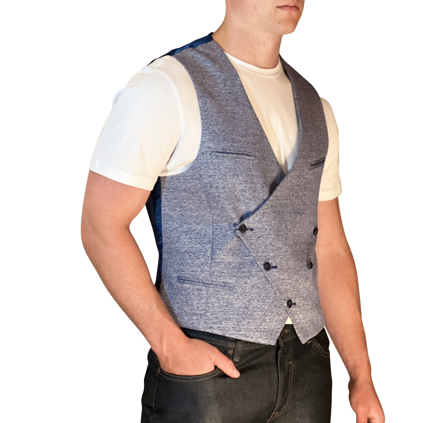 Gotstyle Fashion - Christopher Bates Vests Linen / Wool Blend Vest - Blue