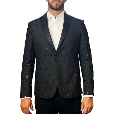 Gotstyle Fashion - Cerimonia Tuxedo Sequins Peak Lapel Dinner Jacket - Black