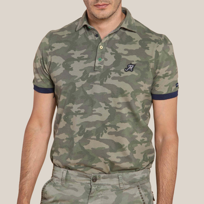 Gotstyle Fashion - Mason's Polos Camo Palm Trees Print Pique Polo - Army