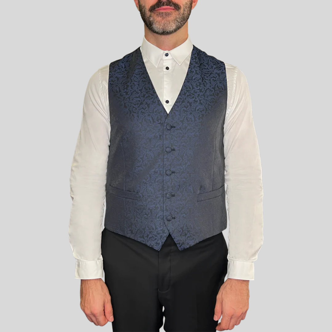 Gotstyle Fashion - Digel Vests Baroque Pattern Modern Fit Ceremony Vest - Navy