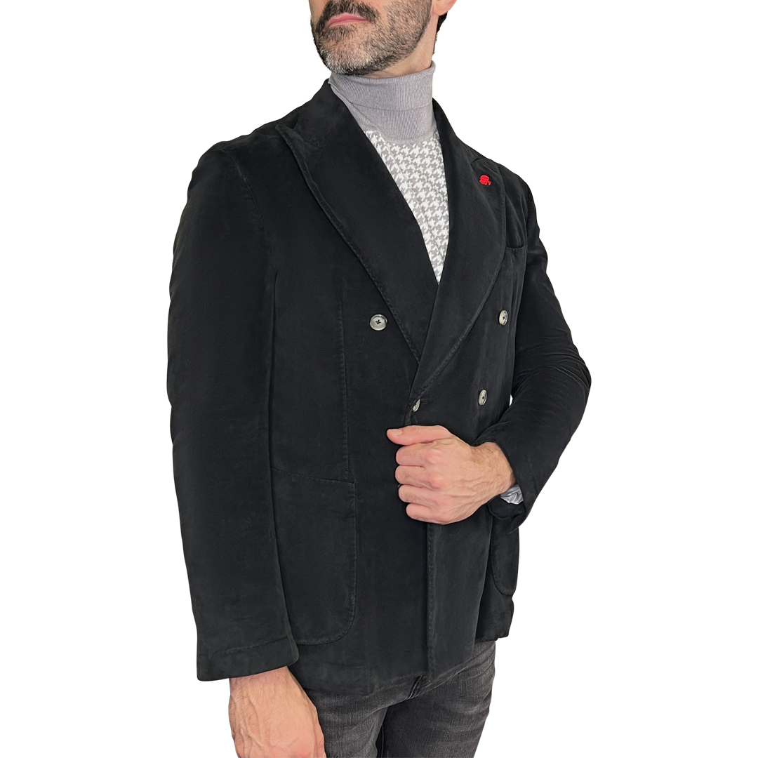 Gotstyle Fashion - Jerry Key Blazers Velvet Peak Lapel Double Breasted Blazer - Dark Navy