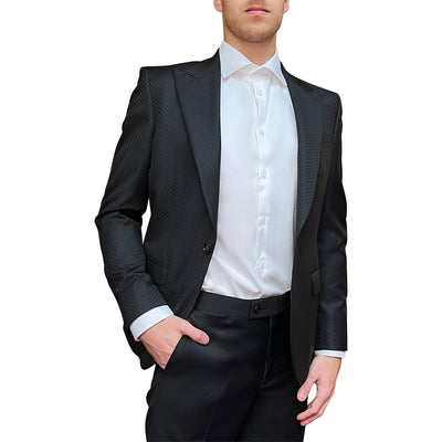 Gotstyle Fashion - NYFS Blazers Tonal Pattern Peak Lapel Blazer - Black