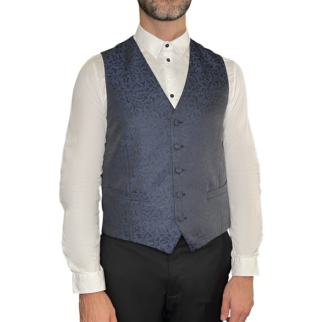 Gotstyle Fashion - Digel Vests Baroque Pattern Modern Fit Ceremony Vest - Navy