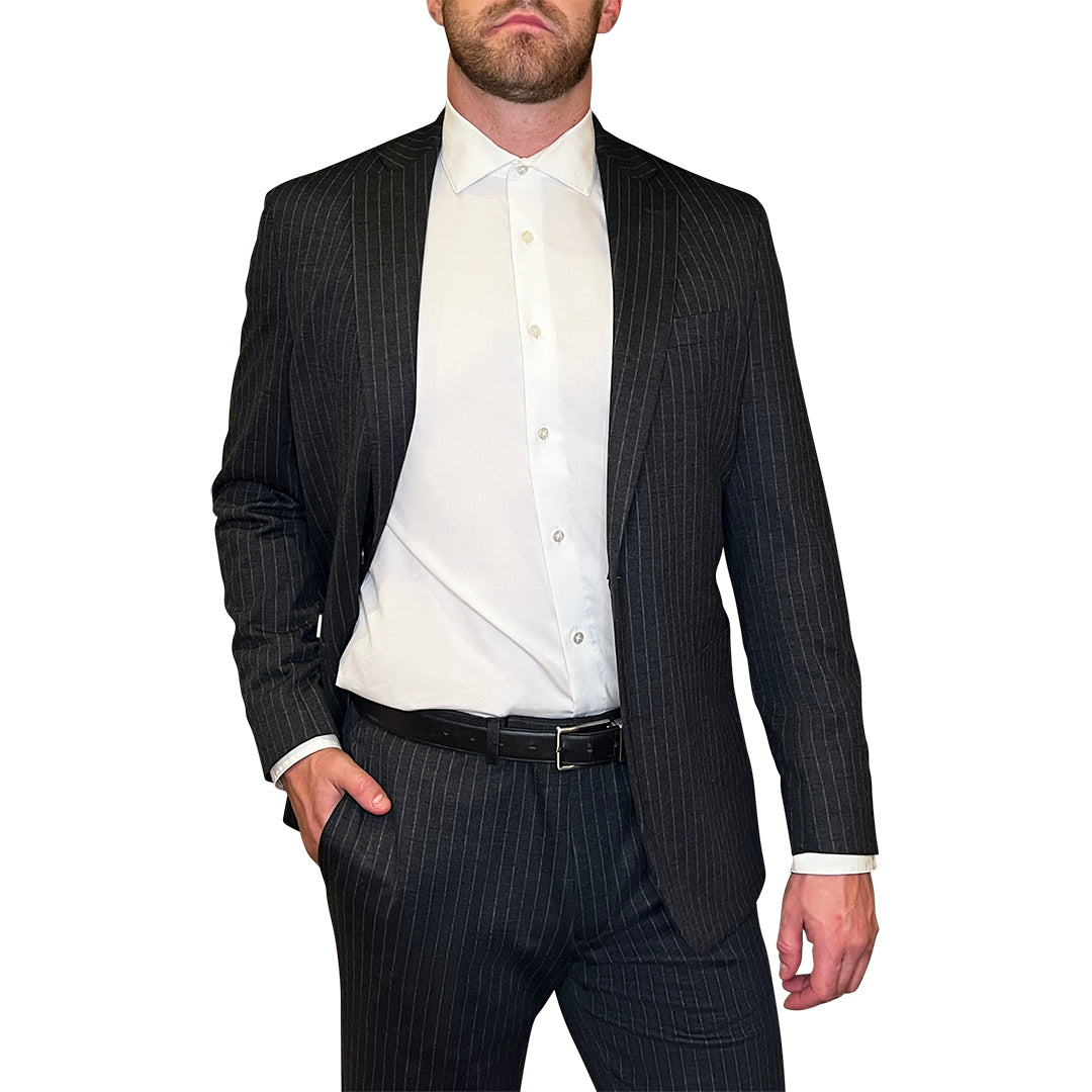 Gotstyle Fashion - Jack Victor Suits Pinstripe Patch Pocket Wool Blend Knit Suit - Charcoal