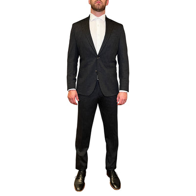 Gotstyle Fashion - Jack Victor Suits Pinstripe Patch Pocket Wool Blend Knit Suit - Charcoal