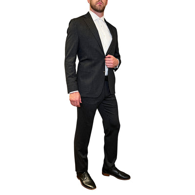 Gotstyle Fashion - Jack Victor Suits Pinstripe Patch Pocket Wool Blend Knit Suit - Charcoal