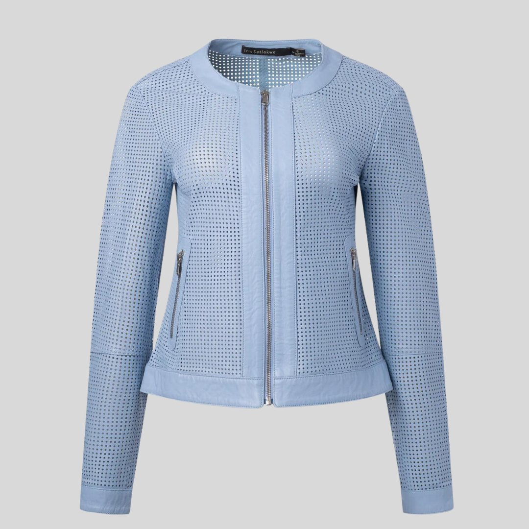 Gotstyle Fashion - Iris Setlakwe Jackets Perforated Soft Leather Biker Jacket - Light Blue