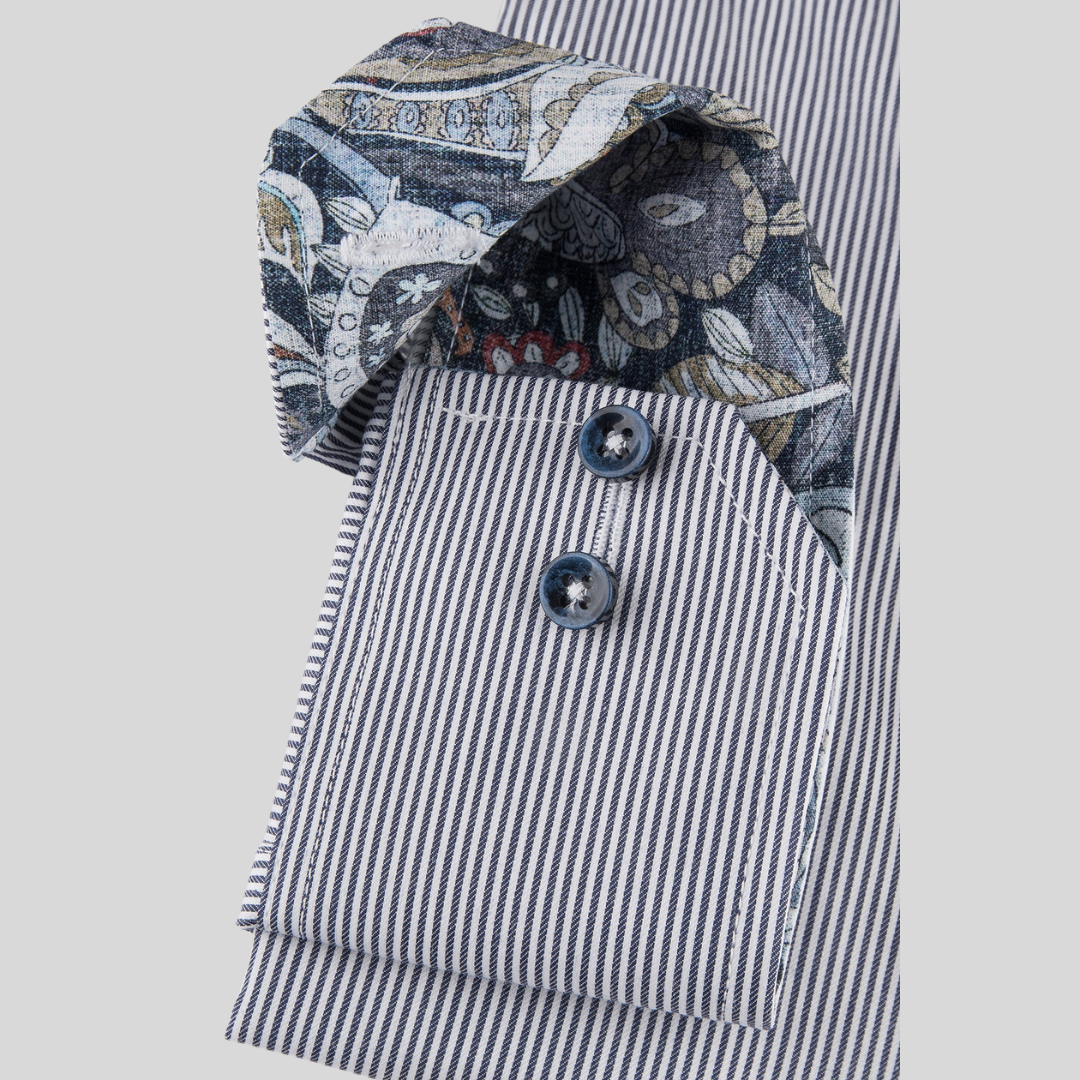 Gotstyle Fashion - Oscar Of Sweden Collar Shirts Thin Stripe Contrast Print Shirt - Dark Blue