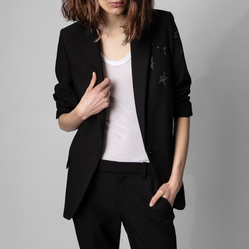 Gotstyle Fashion - Zadig & Voltaire Blazers Tailored Blazer Peak Lapel Rhinestone Stars - Black