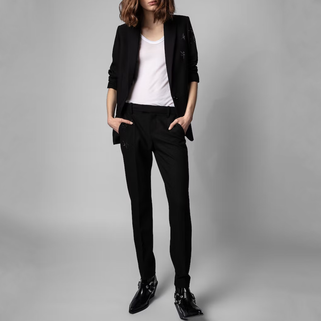 Gotstyle Fashion - Zadig & Voltaire Blazers Tailored Blazer Peak Lapel Rhinestone Stars - Black