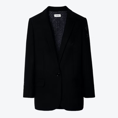 Gotstyle Fashion - Zadig & Voltaire Blazers Tailored Blazer Peak Lapel Rhinestone Stars - Black