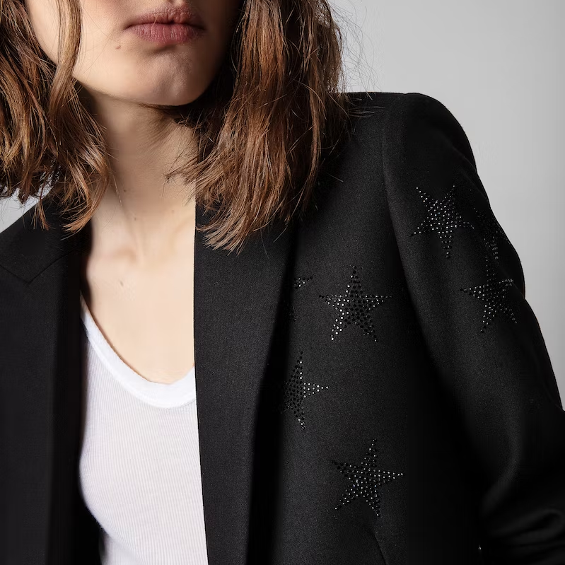 Gotstyle Fashion - Zadig & Voltaire Blazers Tailored Blazer Peak Lapel Rhinestone Stars - Black