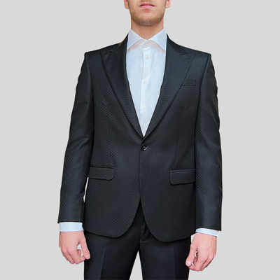 Gotstyle Fashion - NYFS Blazers Tonal Pattern Peak Lapel Blazer - Black